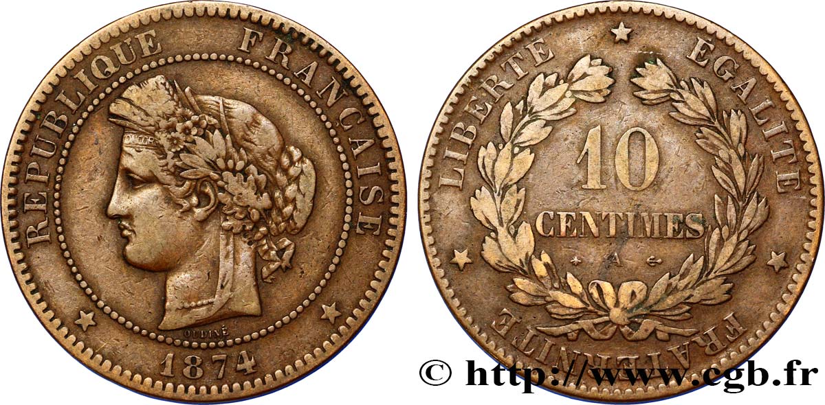 10 centimes Cérès 1874 Paris F.135/12 S35 