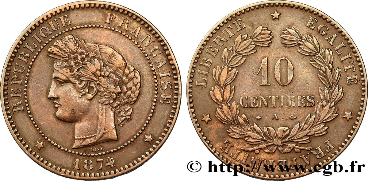 10 centimes Cérès 1874 Paris F.135/12 TTB45 