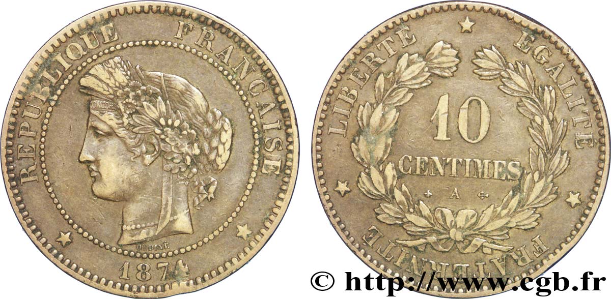 10 centimes Cérès 1874 Paris F.135/12 TTB48 