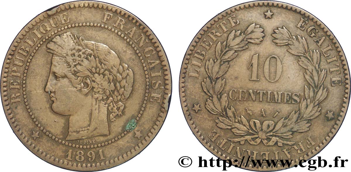 10 centimes Cérès 1891 Paris F.135/36 TB35 