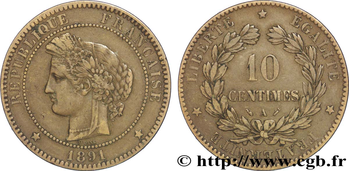 10 centimes Cérès 1891 Paris F.135/36 SS45 
