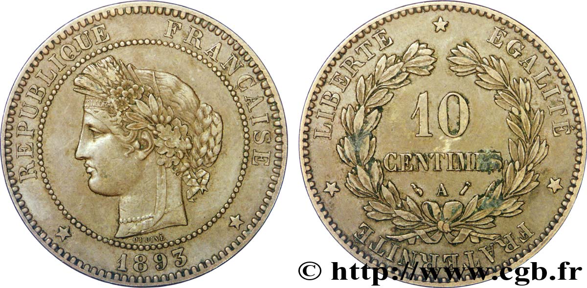 10 centimes Cérès 1893 Paris F.135/38 TTB45 