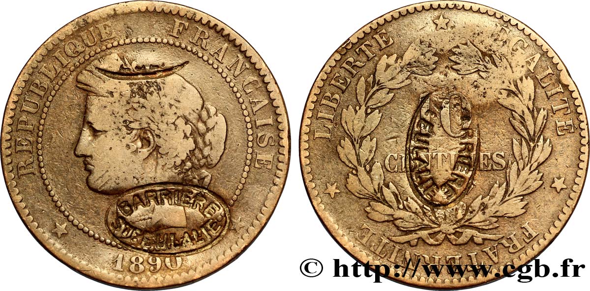 10 centimes Cérès, BARRIÈRE STE EULALIE, jeton touristique ? 1890 Paris F.135/35 var. TB20 