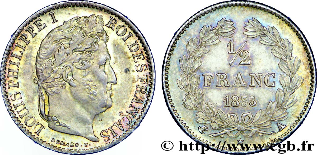 1/2 franc Louis-Philippe 1835 Paris F.182/53 MS63 