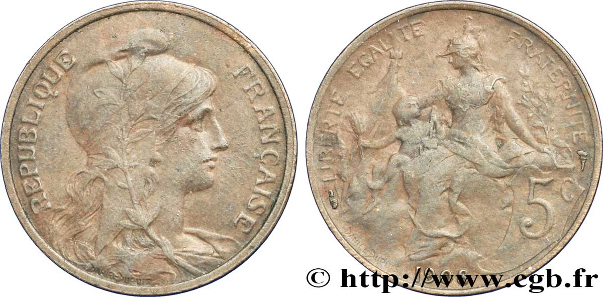 5 centimes Daniel-Dupuis 1908  F.119/19 TTB48 