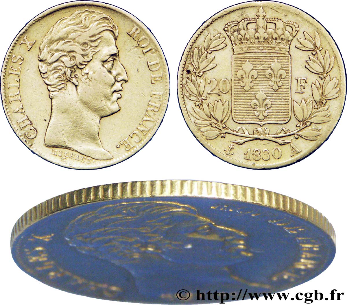 20 francs or, tranche cannelée 1830 Paris F.522/1 MBC40 