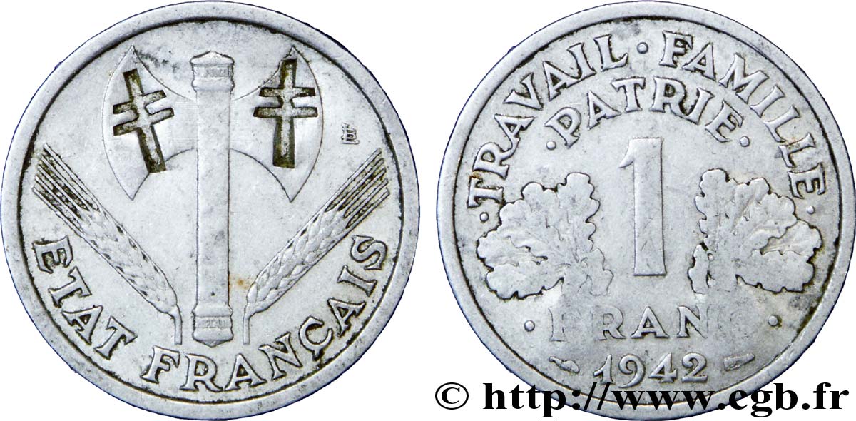 Satirique de 1 franc Francisque, lourde - De Gaulle 1942 Paris F.222/3 var. TTB40 