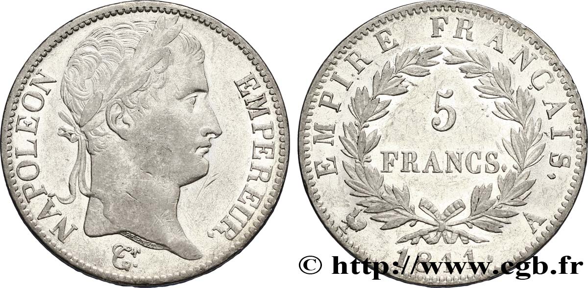 5 francs Napoléon Empereur, Empire français 1811 Paris F.307/27 AU53 