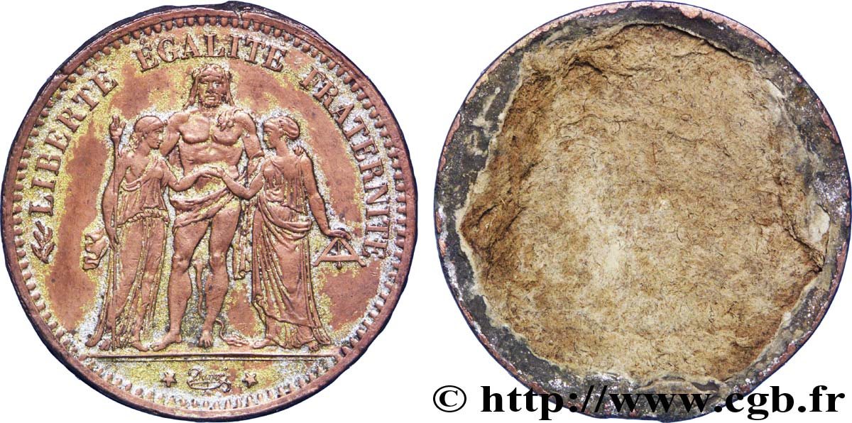 Contre-type de 5 francs Hercule, rempli de carton n.d. - F.334/ var. AU 