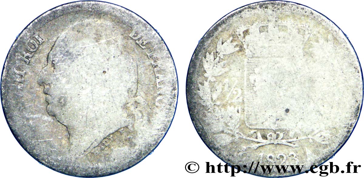 1/2 franc Louis XVIII 1823 Paris F.179/34 q.B2 