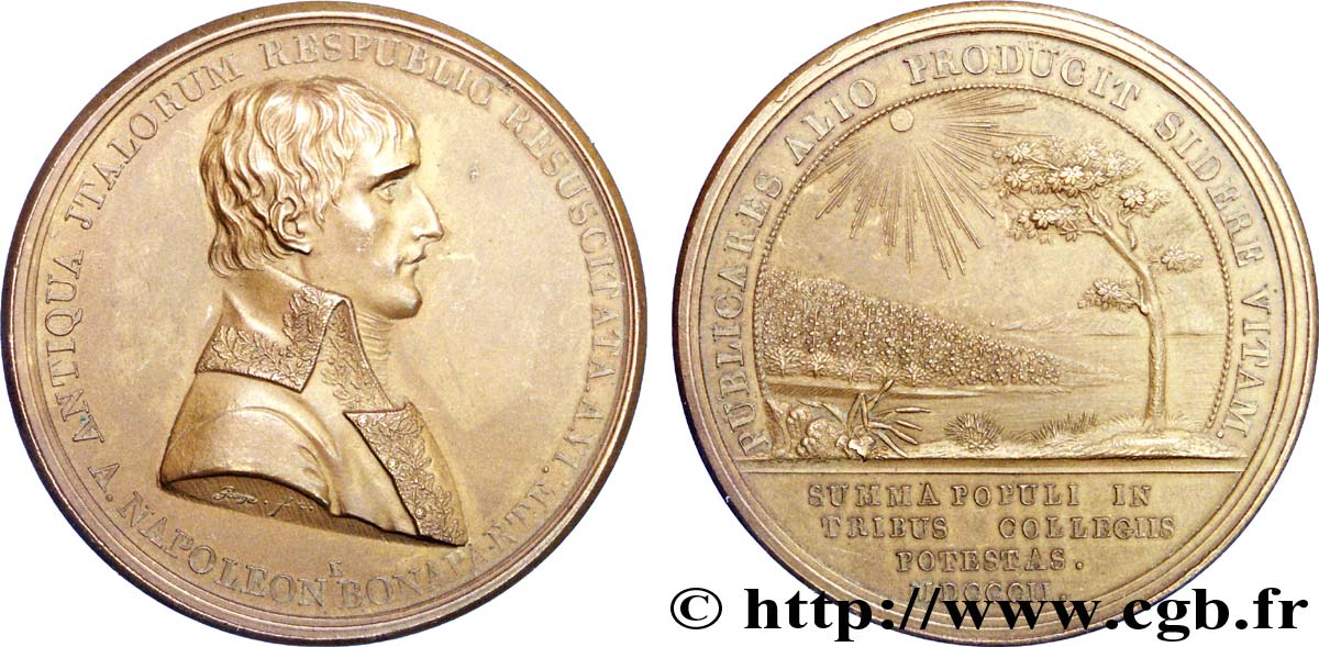 Médaille BR 45, Constitution de la République italienne à Lyon (refrappe) 1802 - Ess.954 var. TTB 