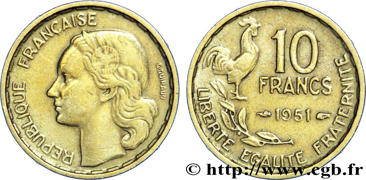 10 francs Guiraud 1951  F.363/4 XF 