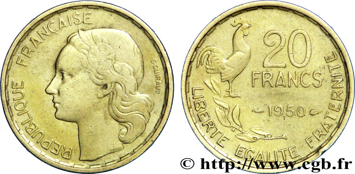 20 francs G. Guiraud, 4  faucilles 1950  F.402/3 BC35 