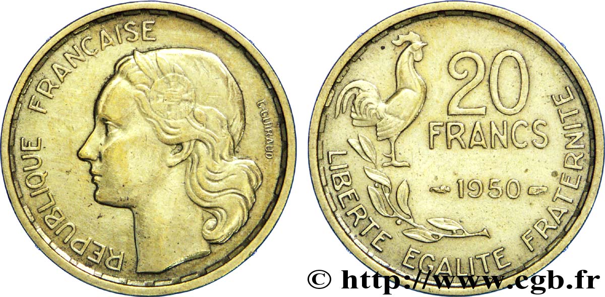 20 francs G. Guiraud 1950  F.402/3 XF 