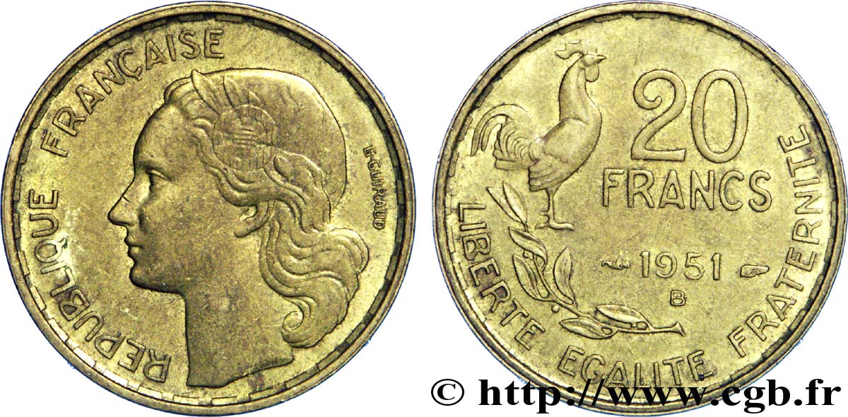 20 francs G. Guiraud 1951 Beaumont-Le-Roger F.402/8 SUP58 