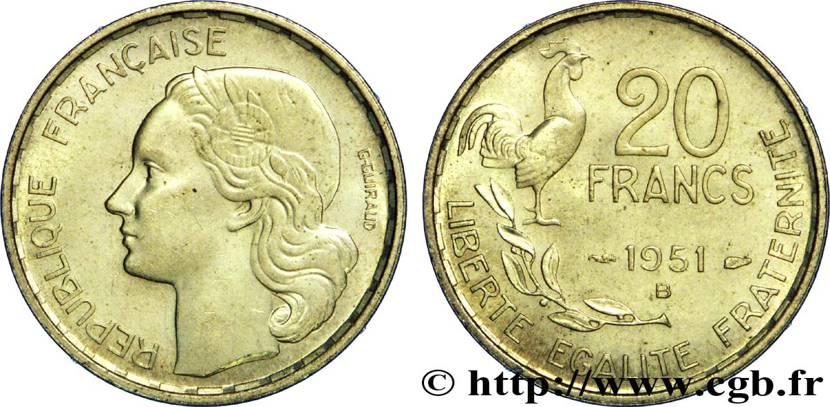20 francs G. Guiraud 1951 Beaumont-Le-Roger F.402/8 SUP61 