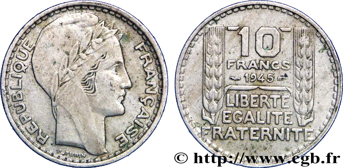 10 francs Turin, grosse tête, rameaux longs 1945  F.361/2 TTB45 