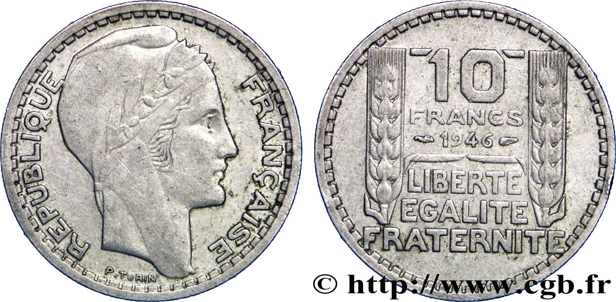 10 francs Turin, grosse tête, rameaux courts 1946  F.361A/2 TTB45 