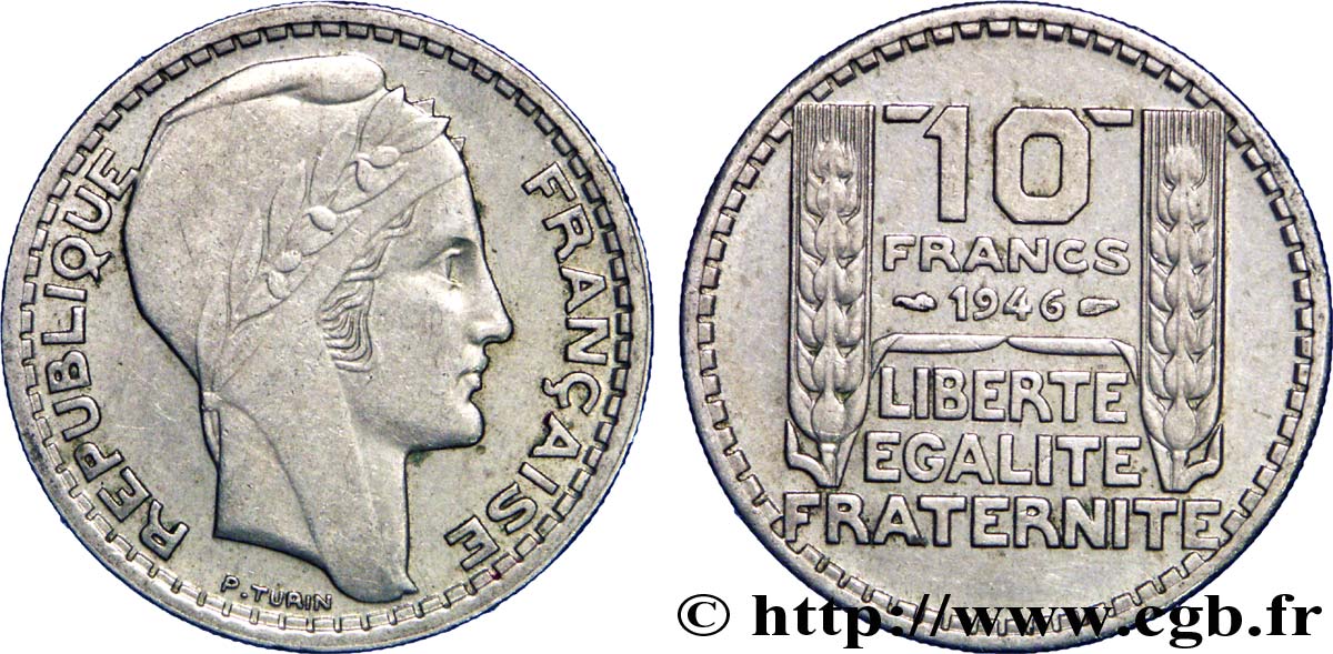 10 francs Turin, grosse tête, rameaux courts 1946  F.361A/2 TTB50 