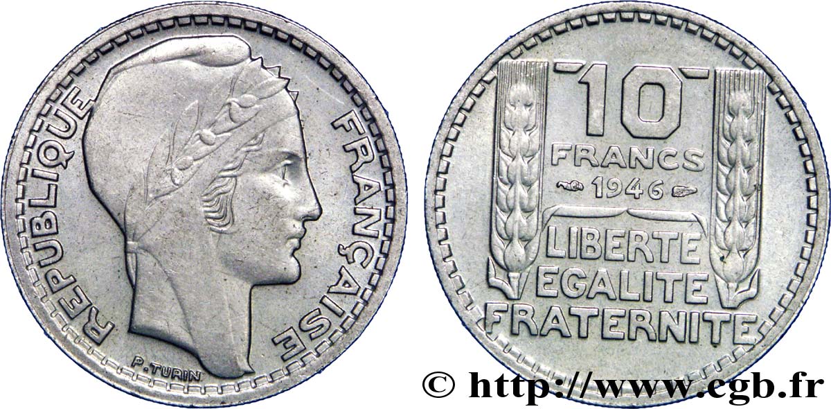 10 francs Turin, grosse tête, rameaux courts 1946  F.361A/2 SUP58 