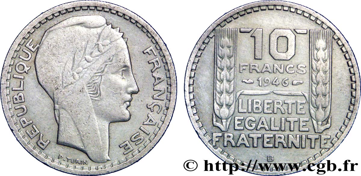 10 francs Turin, grosse tête, rameaux courts 1946 Beaumont-Le-Roger F.361A/3 XF40 