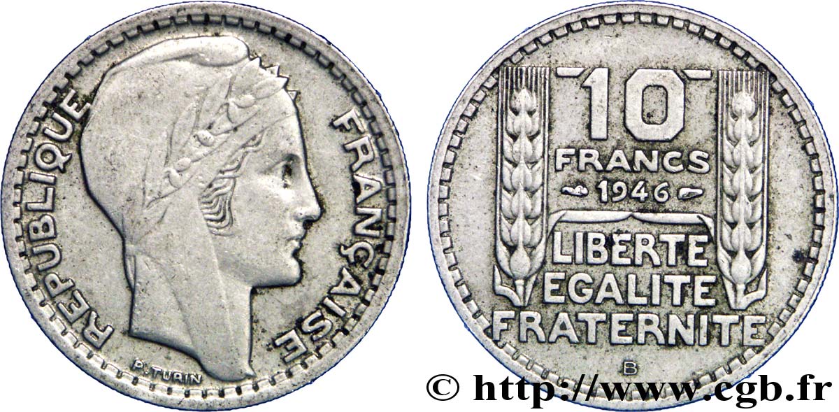 10 francs Turin, grosse tête, rameaux courts 1946 Beaumont-Le-Roger F.361A/3 BB45 