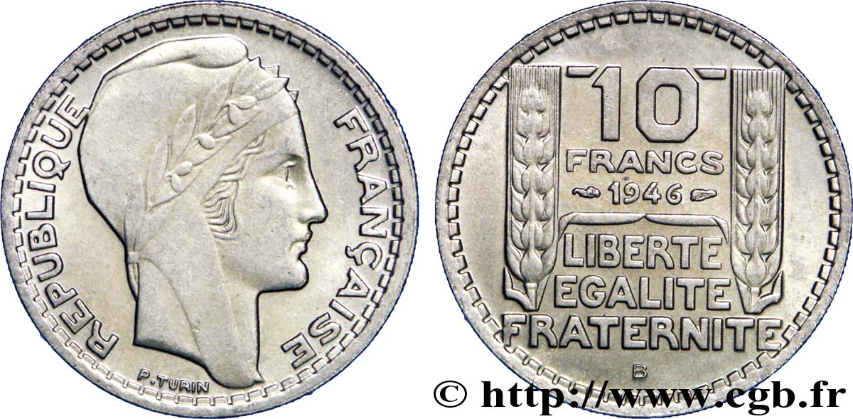 10 francs Turin, grosse tête, rameaux courts 1946 Beaumont-Le-Roger F.361A/3 AU58 