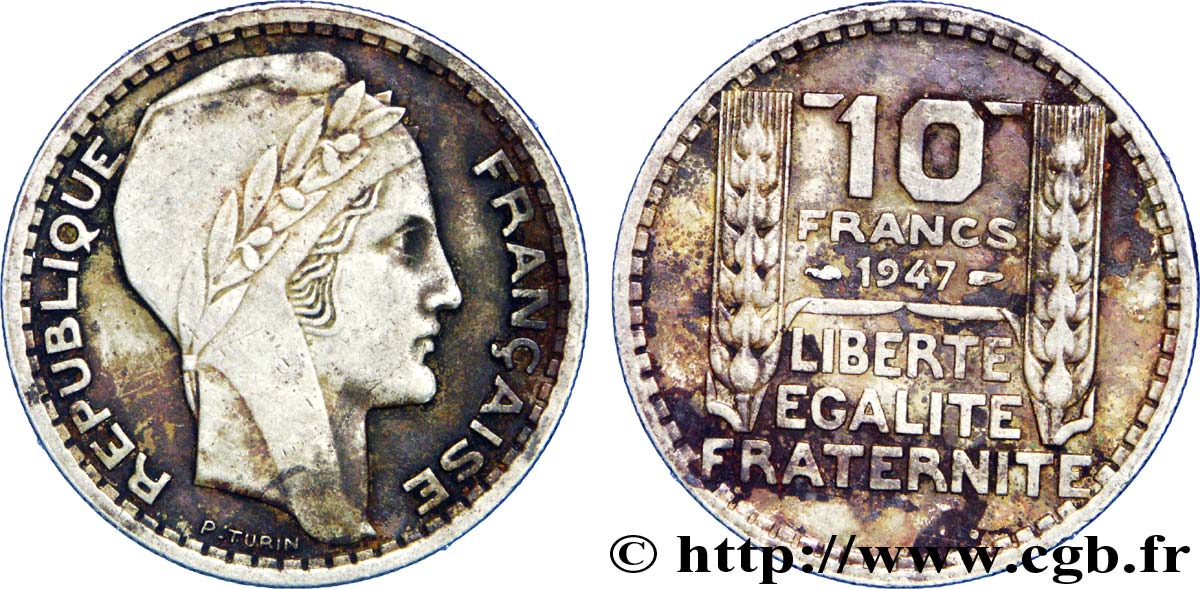 10 francs Turin, grosse tête, rameaux courts 1947  F.361A/4 MBC40 