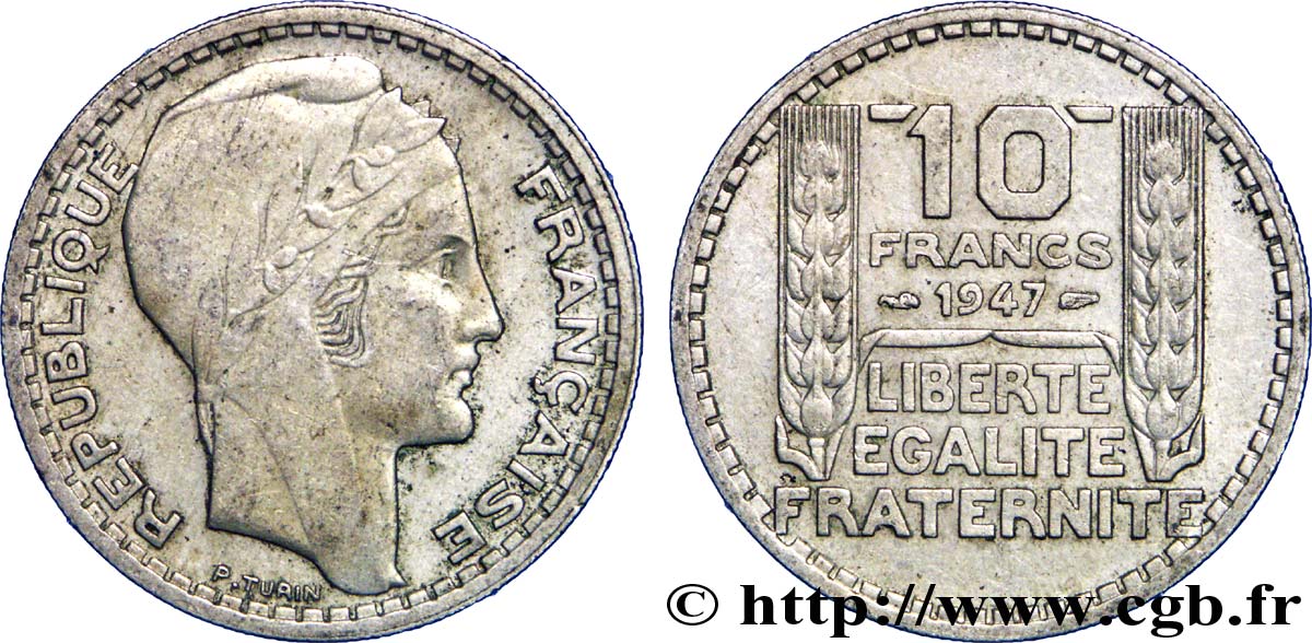 10 francs Turin, grosse tête, rameaux courts 1947  F.361A/4 TTB45 