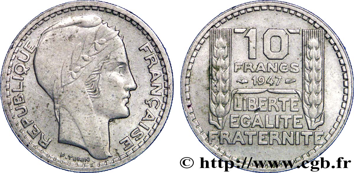 10 francs Turin, grosse tête, rameaux courts 1947  F.361A/4 TTB53 