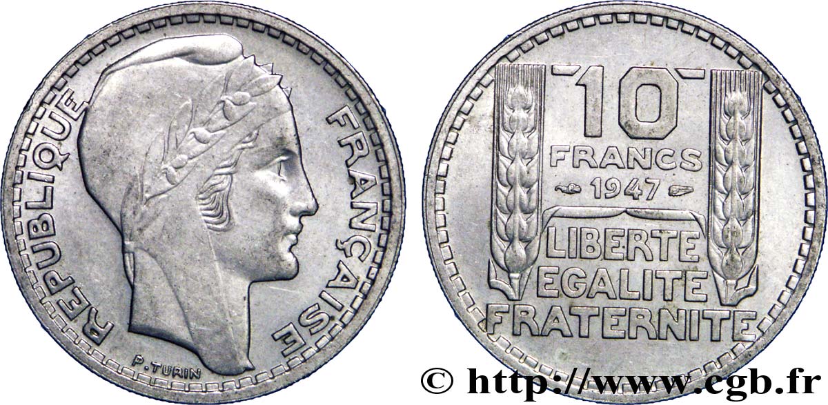 10 francs Turin, grosse tête, rameaux courts 1947  F.361A/4 AU58 