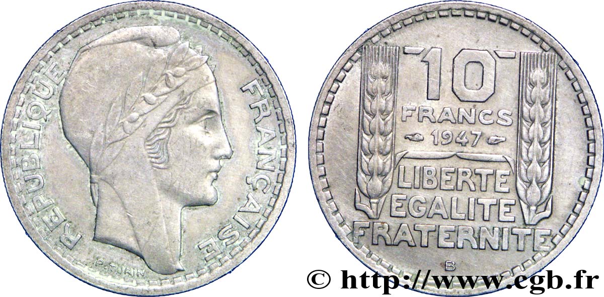 10 francs Turin, grosse tête, rameaux courts 1947 Beaumont-Le-Roger F.361A/5 TTB45 