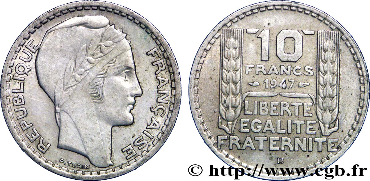 10 francs Turin, grosse tête, rameaux courts 1947 Beaumont-Le-Roger F.361A/5 TTB53 