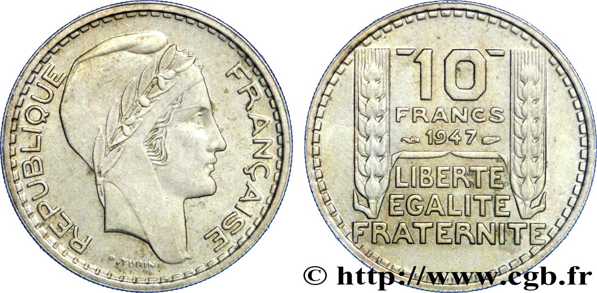 10 francs Turin, petite tête 1947  F.362/1 AU52 