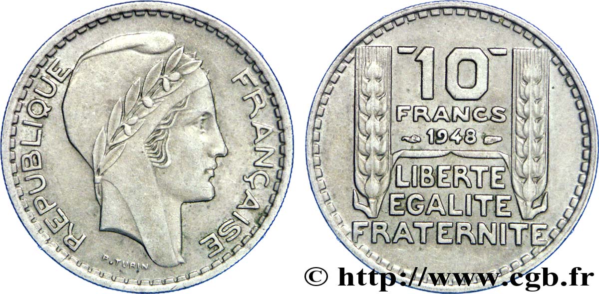 10 francs Turin, petite tête 1948  F.362/3 AU50 