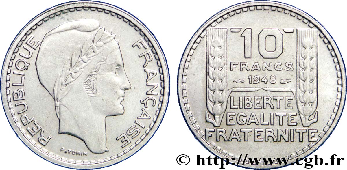 10 francs Turin, petite tête 1948  F.362/3 AU52 