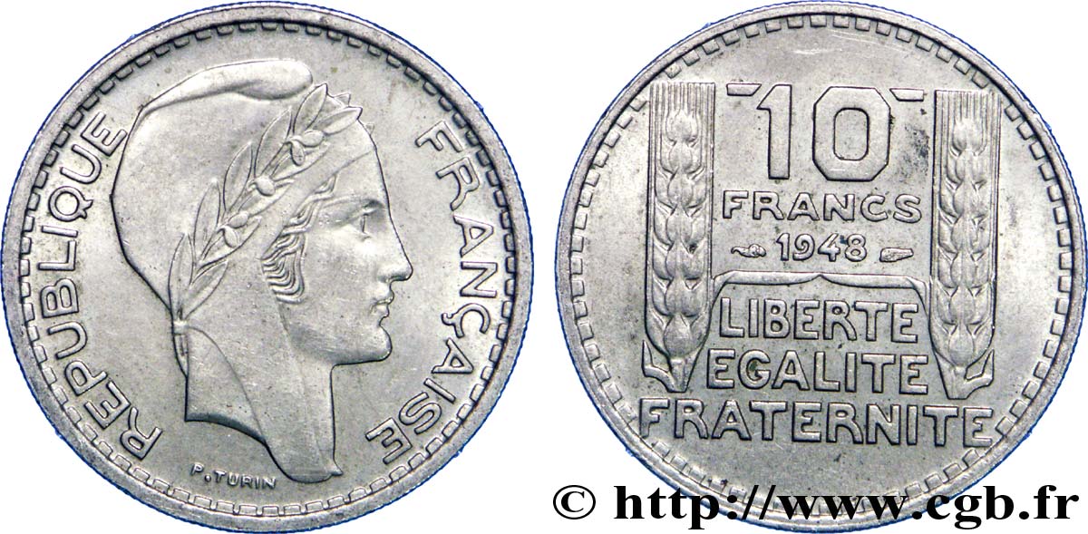 10 francs Turin, petite tête 1948  F.362/3 AU55 