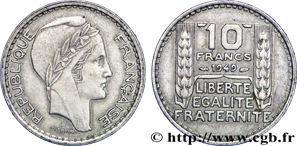 10 francs Turin, petite tête 1949  F.362/6 AU50 