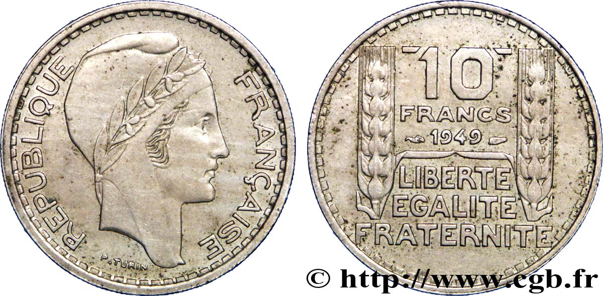 10 francs Turin, petite tête 1949  F.362/6 AU52 