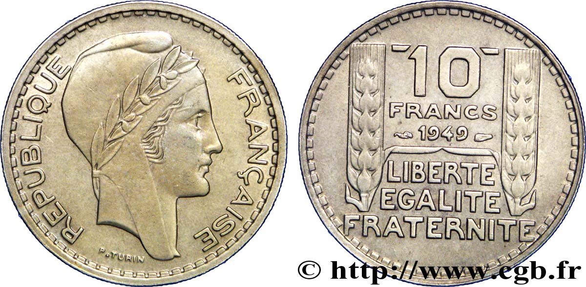 10 francs Turin, petite tête 1949  F.362/6 AU55 