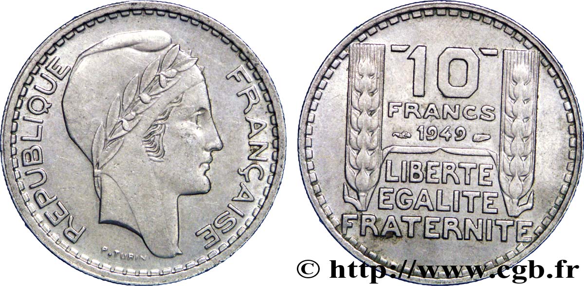 10 francs Turin, petite tête 1949  F.362/6 AU58 
