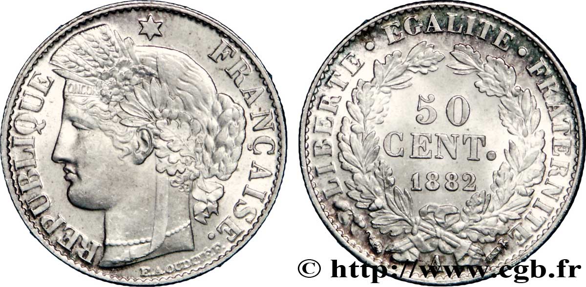 50 centimes Cérès, Troisième République 1882 Paris F.189/10 EBC61 