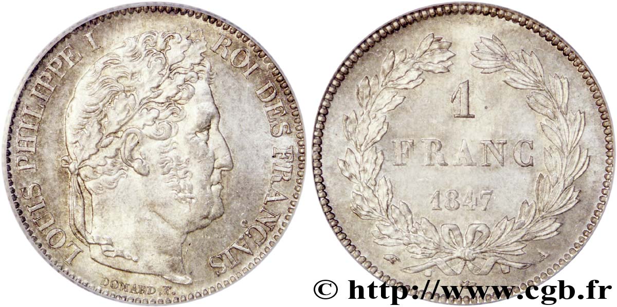 1 franc Louis-Philippe, couronne de chêne 1847 Paris F.210/110 SPL64 