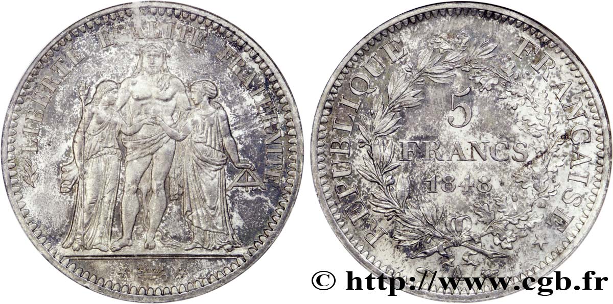 5 francs Hercule, IIe République 1848 Paris F.326/1 SPL64 