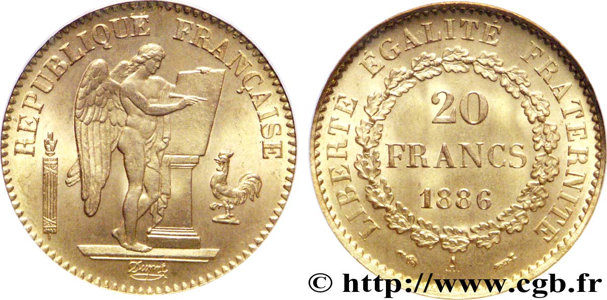 20 francs or Génie, Troisième République 1886 Paris F.533/9 FDC65 