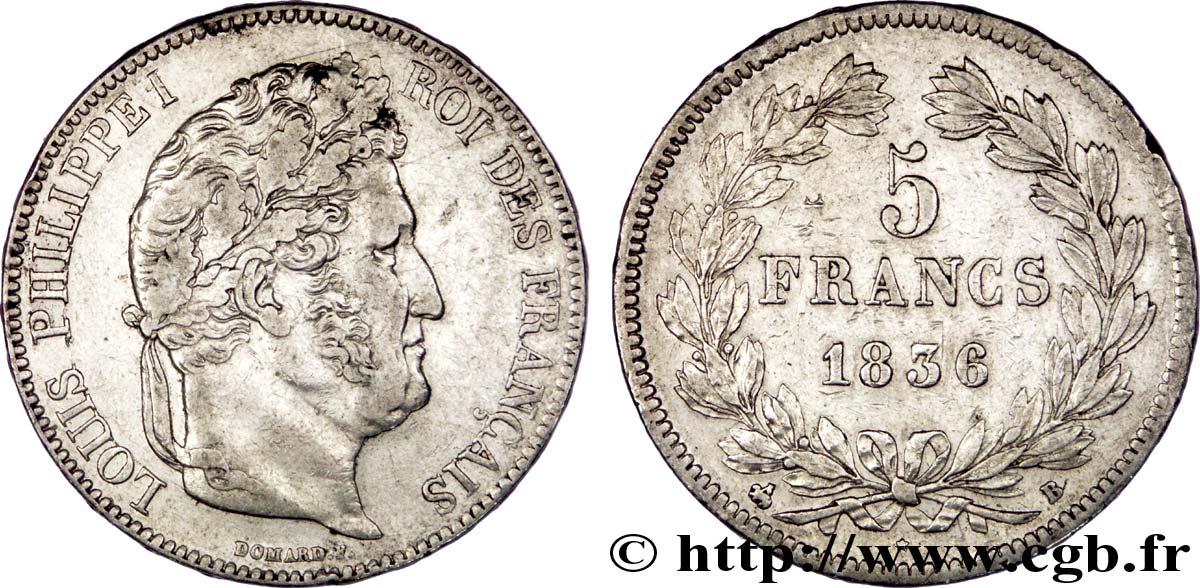 5 francs IIe type Domard 1836 Rouen F.324/54 TTB45 
