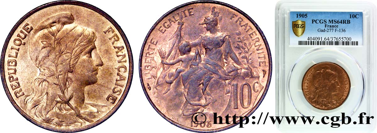 10 centimes Daniel-Dupuis 1905  F.136/14 fST64 PCGS