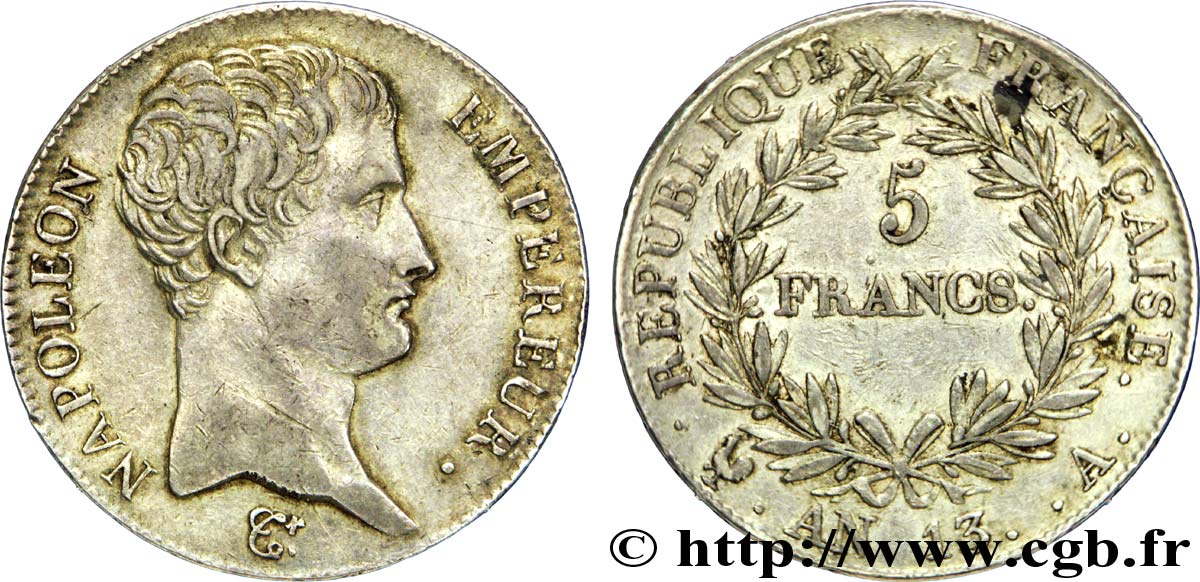 5 francs Napoléon Empereur, Calendrier révolutionnaire 1805 Paris F.303/2 MBC48 