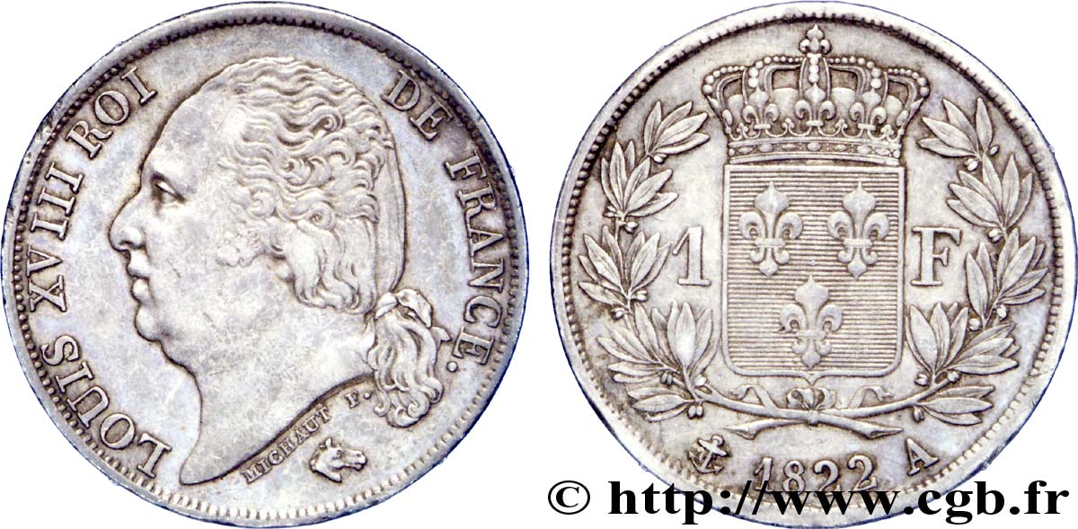 1 franc Louis XVIII 1822 Paris F.206/40 TTB52 