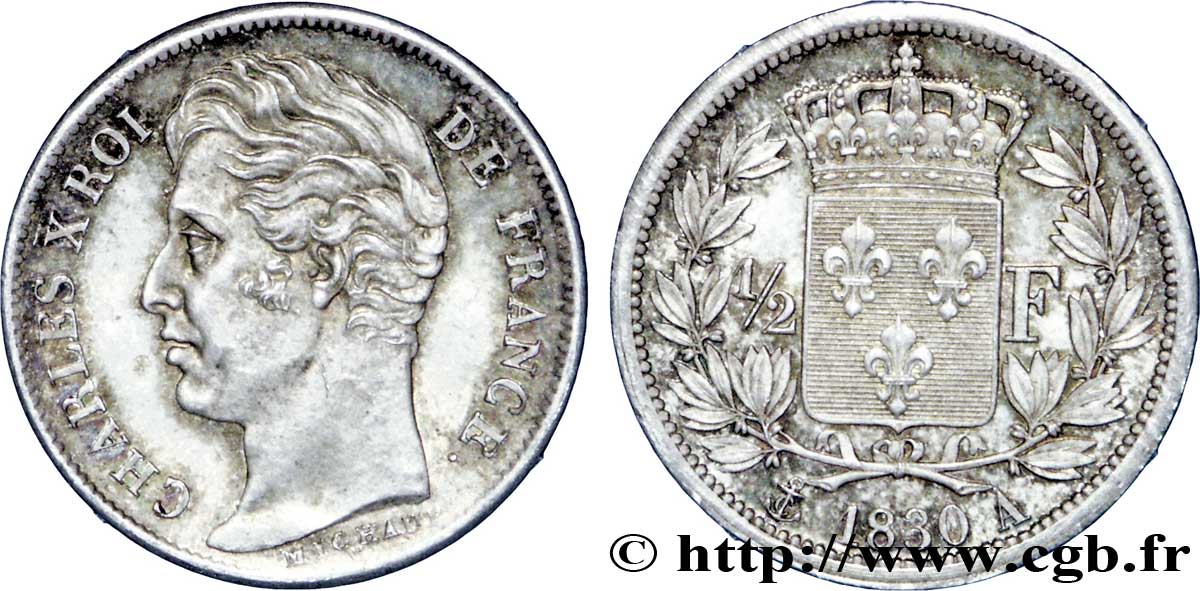 1/2 franc Charles X 1830 Paris F.180/50 MS62 